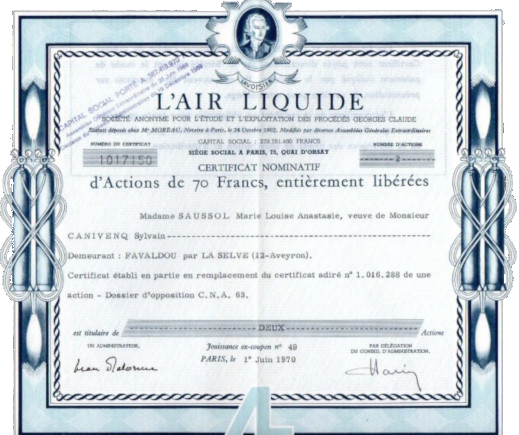 Certificat l'Air liquide